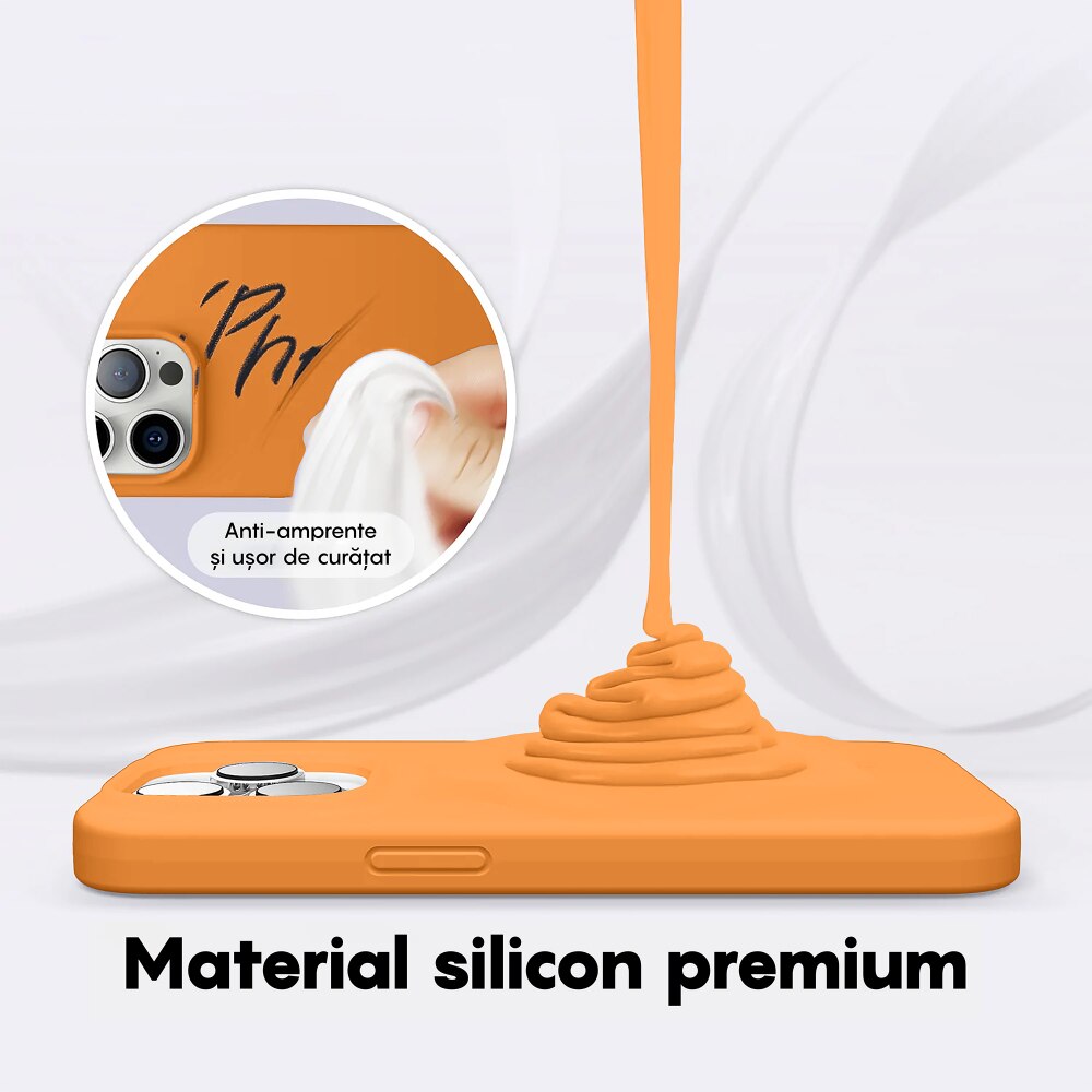 Husa CASEY STUDIOS™ compatibila cu iPhone 14 Pro Max, Soft Silicone Premium, Microfibra in Interior, Nectarine, de Protectie, Ultra Slim, pentru Incarcare Wireless, Margini Ridicate de Protectia Ecranului si a Camerelor