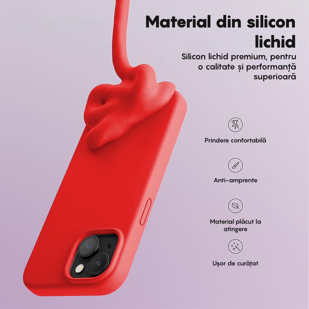 Husa CASEY STUDIOS™ pentru Apple iPhone 14, Soft Silicone Premium, Microfibra in Interior, Rosu, de Protectie, Ultra Slim, pentru Incarcare Wireless, Margini Ridicate pentru Protectia Ecranului si a Camerelor