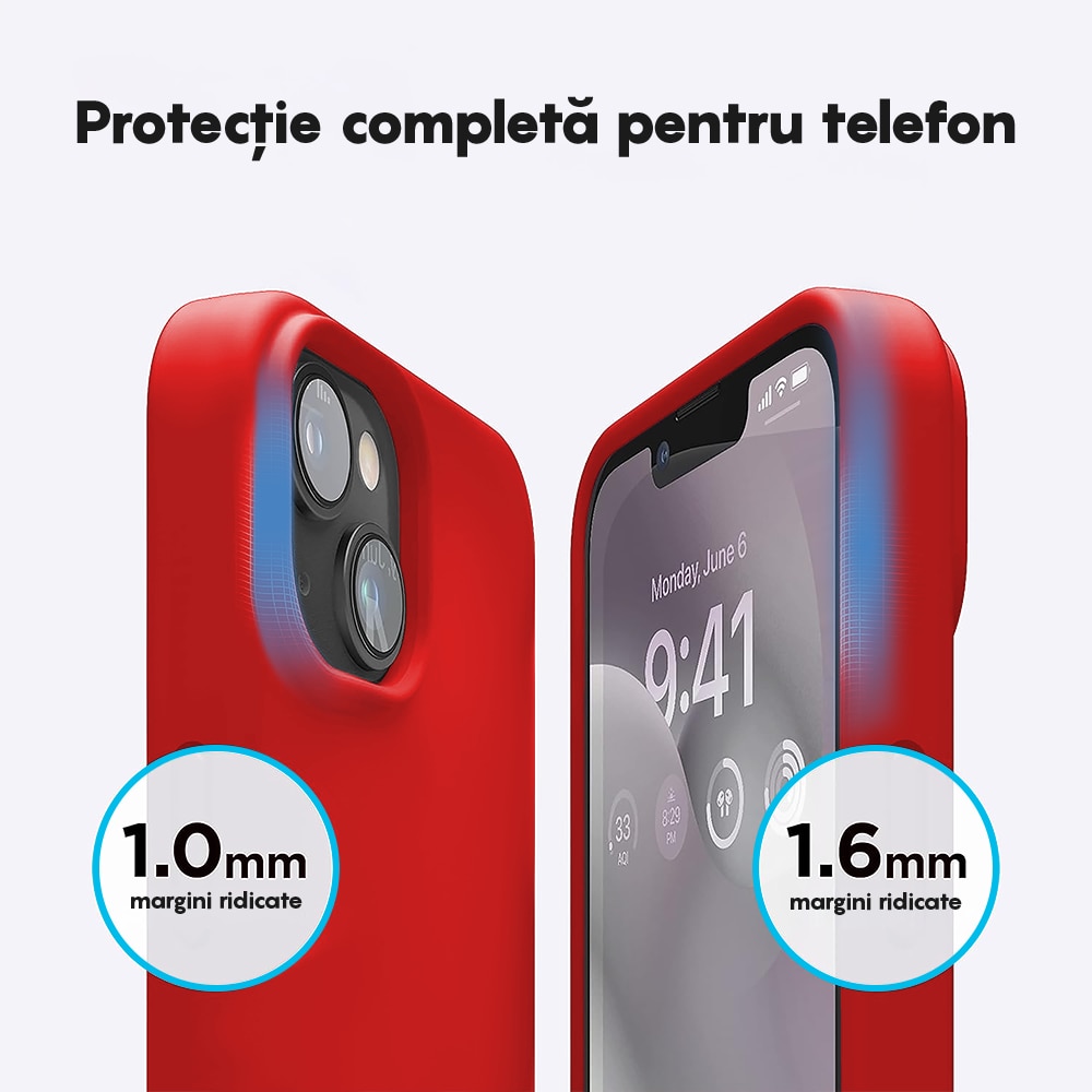 Husa CASEY STUDIOS™ pentru Apple iPhone 14, Soft Silicone Premium, Microfibra in Interior, Rosu, de Protectie, Ultra Slim, pentru Incarcare Wireless, Margini Ridicate pentru Protectia Ecranului si a Camerelor