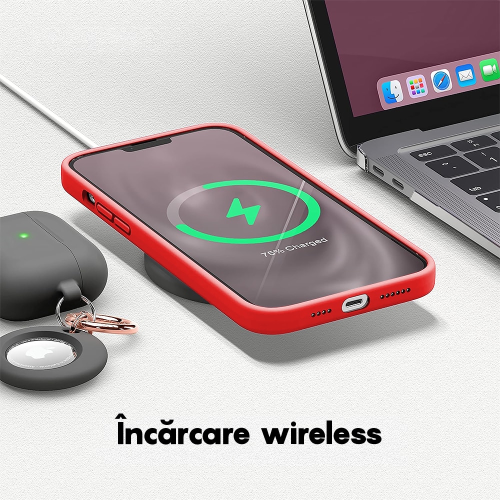Husa CASEY STUDIOS™ compatibila cu iPhone 12 Pro Max, Soft Silicone Premium, Microfibra in Interior, Red, de Protectie, Ultra Slim, pentru Incarcare Wireless, Margini Ridicate de Protectia Ecranului si a Camerelor