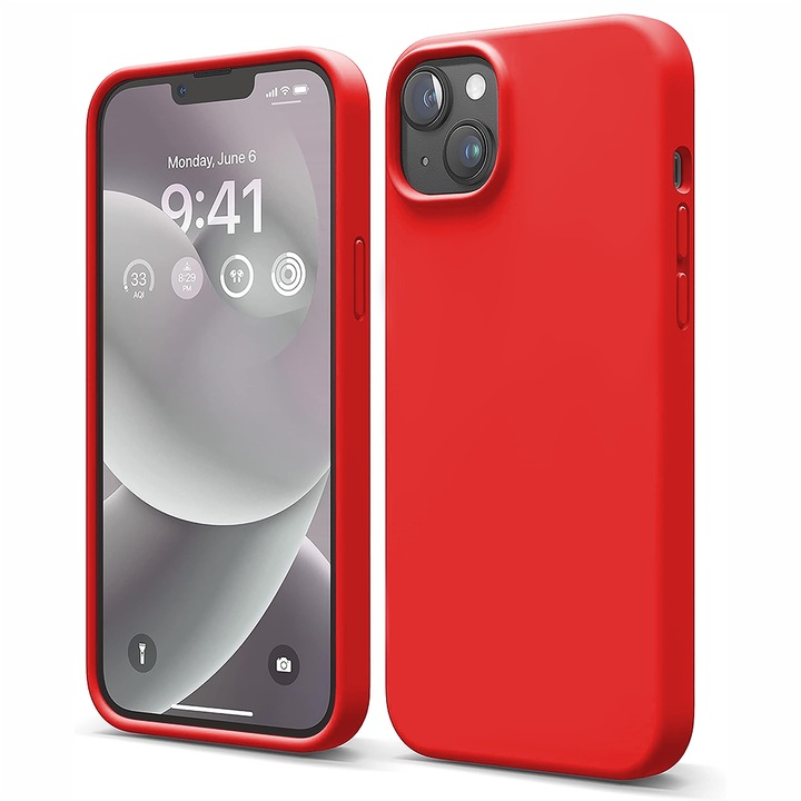 Husa CASEY STUDIOS™ compatibila cu iPhone 12 / 12 Pro, Soft Silicone Premium, Microfibra in Interior, Red, de Protectie, Ultra Slim, pentru Incarcare Wireless, Margini Ridicate de Protectia Ecranului si a Camerelor
