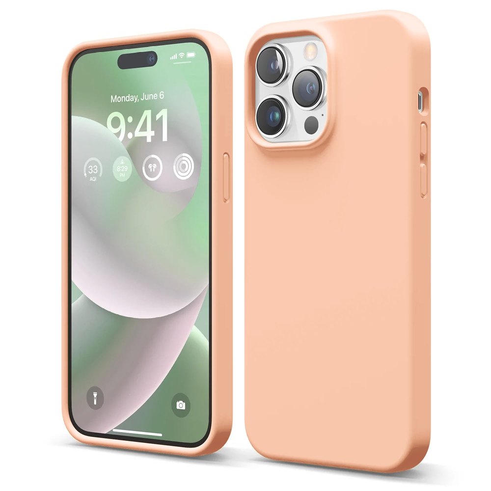 Husa CASEY STUDIOS™ compatibila cu iPhone 14 Pro Max, Soft Silicone Premium, Microfibra in Interior, Pink Sand, de Protectie, Ultra Slim, pentru Incarcare Wireless, Margini Ridicate de Protectia Ecranului si a Camerelor