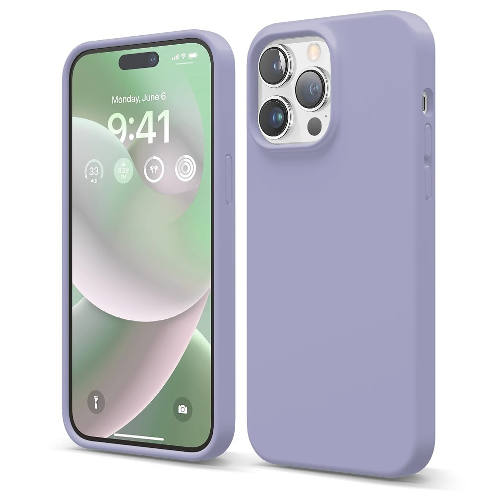 Husa CASEY STUDIOS™ compatibila cu iPhone 14 Pro Max, Soft Silicone Premium, Microfibra in Interior, Light Lilac, de Protectie, Ultra Slim, pentru Incarcare Wireless, Margini Ridicate de Protectia Ecranului si a Camerelor