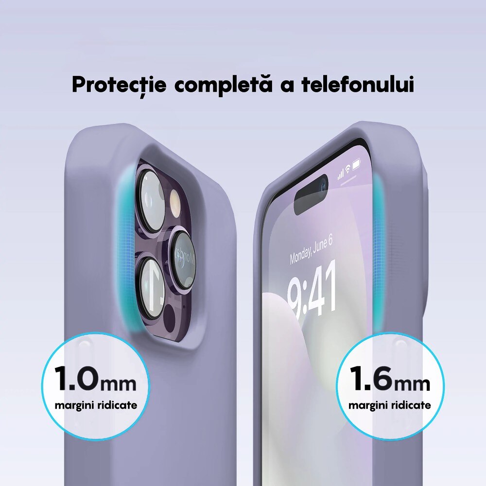 Husa CASEY STUDIOS™ compatibila cu iPhone 14 Pro Max, Soft Silicone Premium, Microfibra in Interior, Light Lilac, de Protectie, Ultra Slim, pentru Incarcare Wireless, Margini Ridicate de Protectia Ecranului si a Camerelor