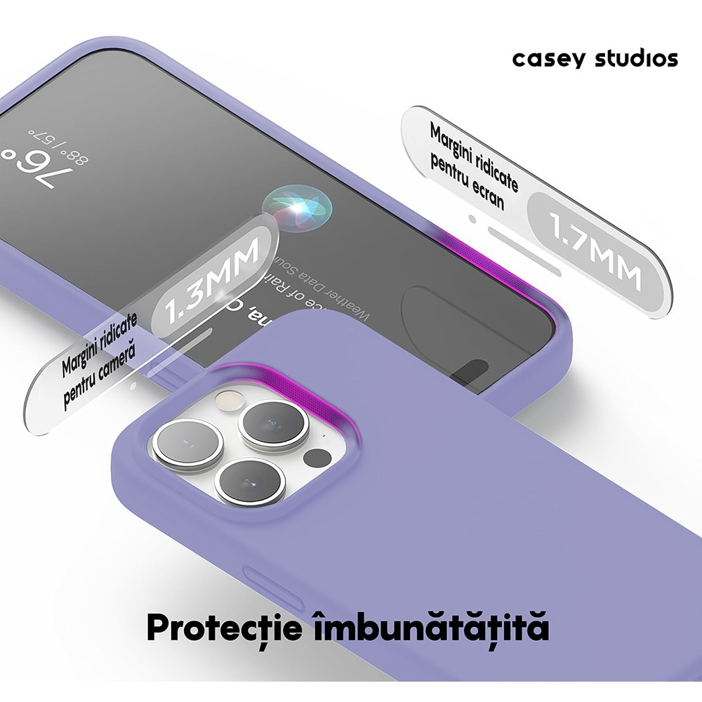Husa CASEY STUDIOS™ compatibila cu iPhone 14 Pro Max, Soft Silicone Premium, Microfibra in Interior, Light Lilac, de Protectie, Ultra Slim, pentru Incarcare Wireless, Margini Ridicate de Protectia Ecranului si a Camerelor