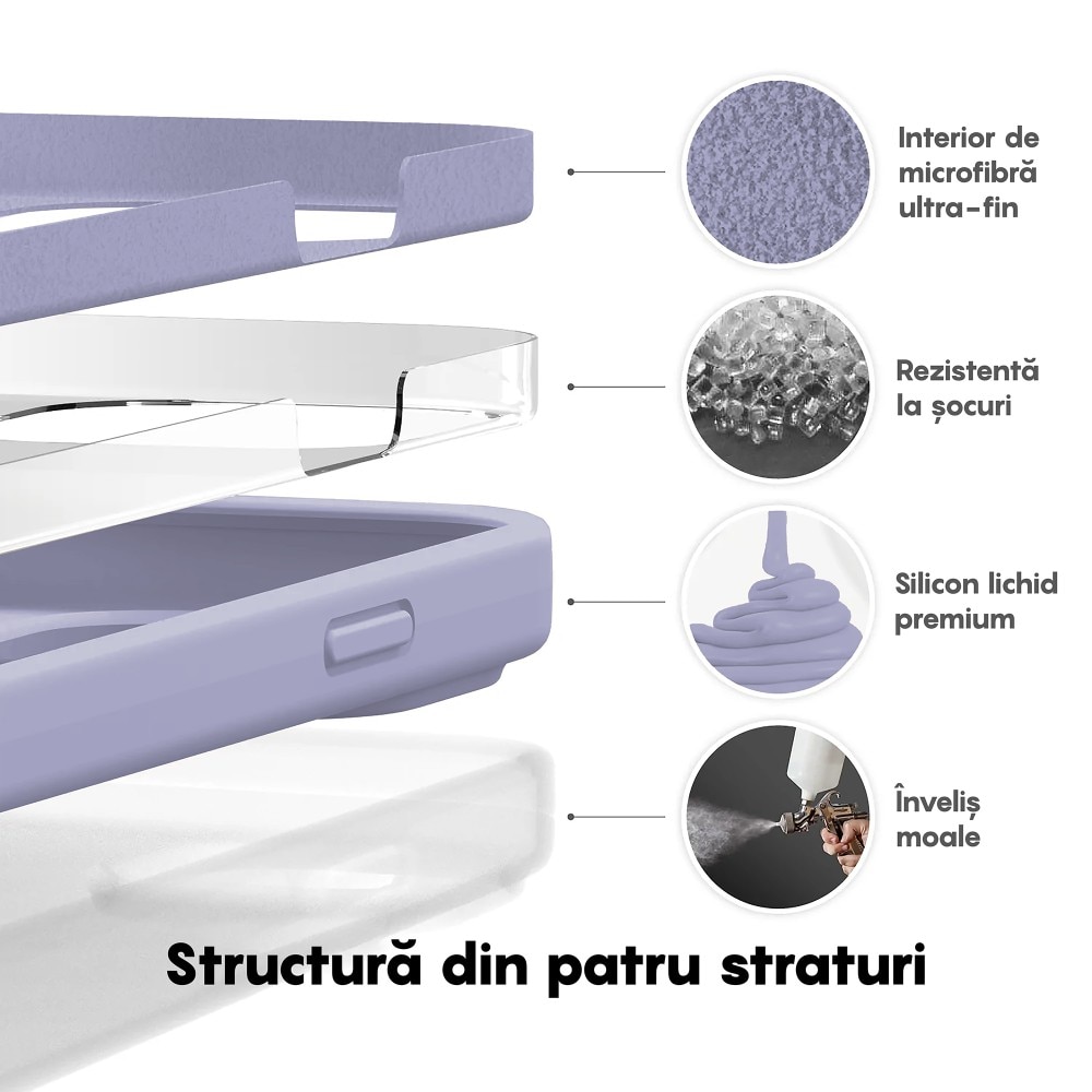 Husa CASEY STUDIOS™ compatibila cu iPhone 14 Pro Max, Soft Silicone Premium, Microfibra in Interior, Light Lilac, de Protectie, Ultra Slim, pentru Incarcare Wireless, Margini Ridicate de Protectia Ecranului si a Camerelor