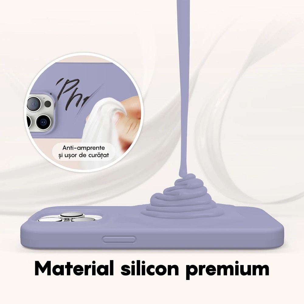 Husa CASEY STUDIOS™ compatibila cu iPhone 14 Pro Max, Soft Silicone Premium, Microfibra in Interior, Light Lilac, de Protectie, Ultra Slim, pentru Incarcare Wireless, Margini Ridicate de Protectia Ecranului si a Camerelor
