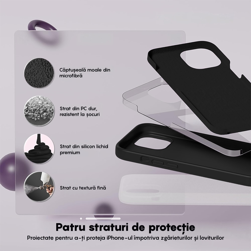 Husa CASEY STUDIOS™ compatibila cu iPhone 14 Plus, Soft Silicone Premium, Microfibra in Interior, Negru, de Protectie, Ultra Slim, pentru Incarcare Wireless, Margini Ridicate de Protectia Ecranului si a Camerelor