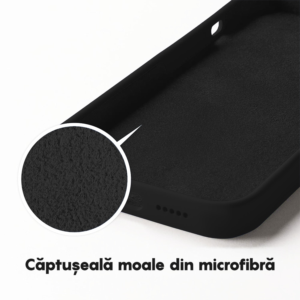 Husa CASEY STUDIOS™ compatibila cu iPhone 14 Plus, Soft Silicone Premium, Microfibra in Interior, Negru, de Protectie, Ultra Slim, pentru Incarcare Wireless, Margini Ridicate de Protectia Ecranului si a Camerelor