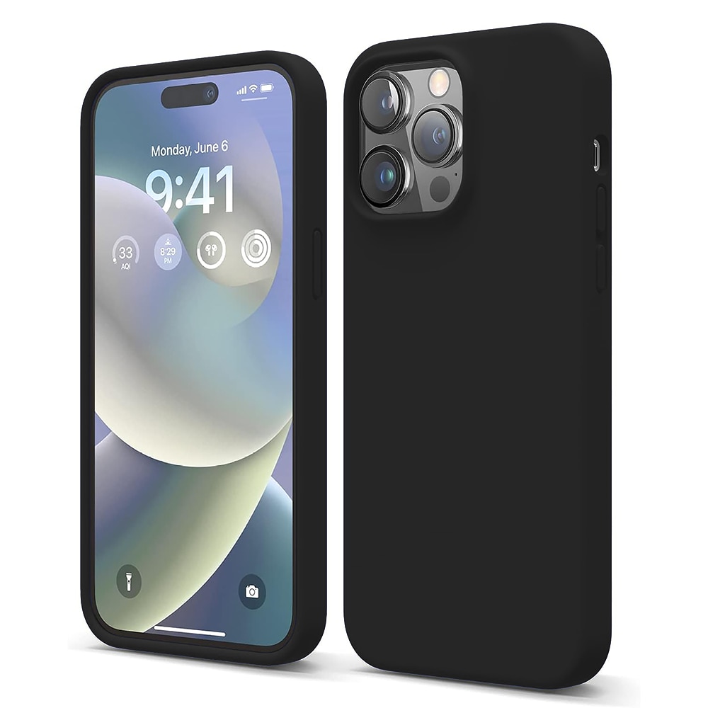Husa CASEY STUDIOS™ compatibila cu iPhone 14 Pro Max, Soft Silicone Premium, Microfibra in Interior, Negru, de Protectie, Ultra Slim, pentru Incarcare Wireless, Margini Ridicate de Protectia Ecranului si a Camerelor
