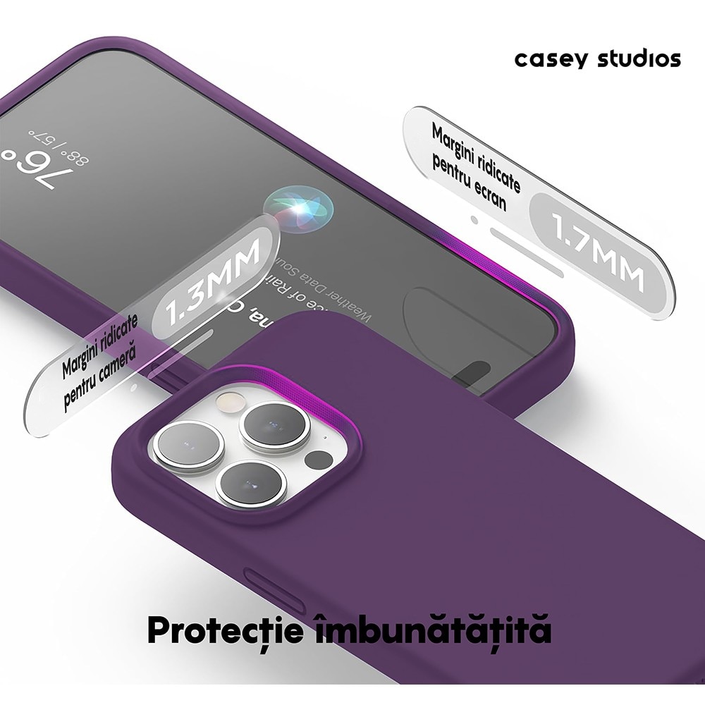 Husa CASEY STUDIOS™ compatibila cu iPhone 14 Pro, Soft Silicone Premium, Microfibra in Interior, Light Purple, de Protectie, Ultra Slim, pentru Incarcare Wireless, Margini Ridicate de Protectia Ecranului si a Camerelor