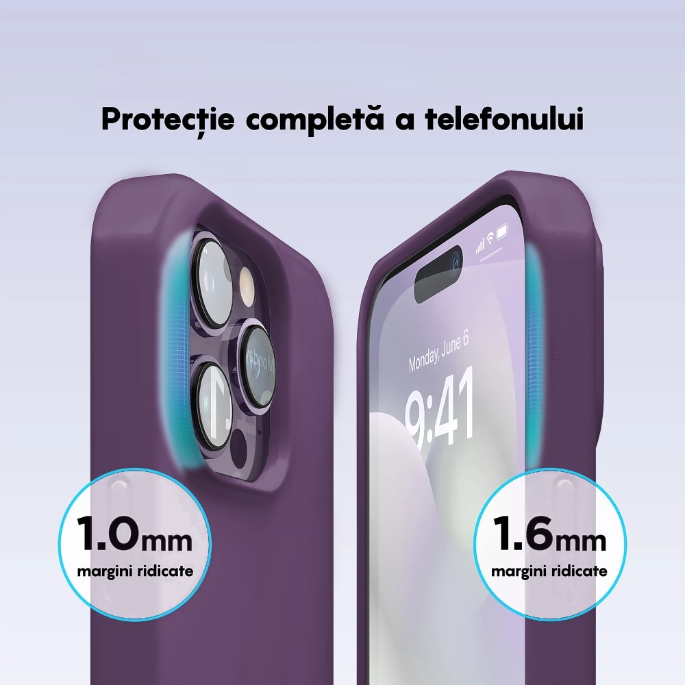 Husa CASEY STUDIOS™ compatibila cu iPhone 14 Pro, Soft Silicone Premium, Microfibra in Interior, Light Purple, de Protectie, Ultra Slim, pentru Incarcare Wireless, Margini Ridicate de Protectia Ecranului si a Camerelor