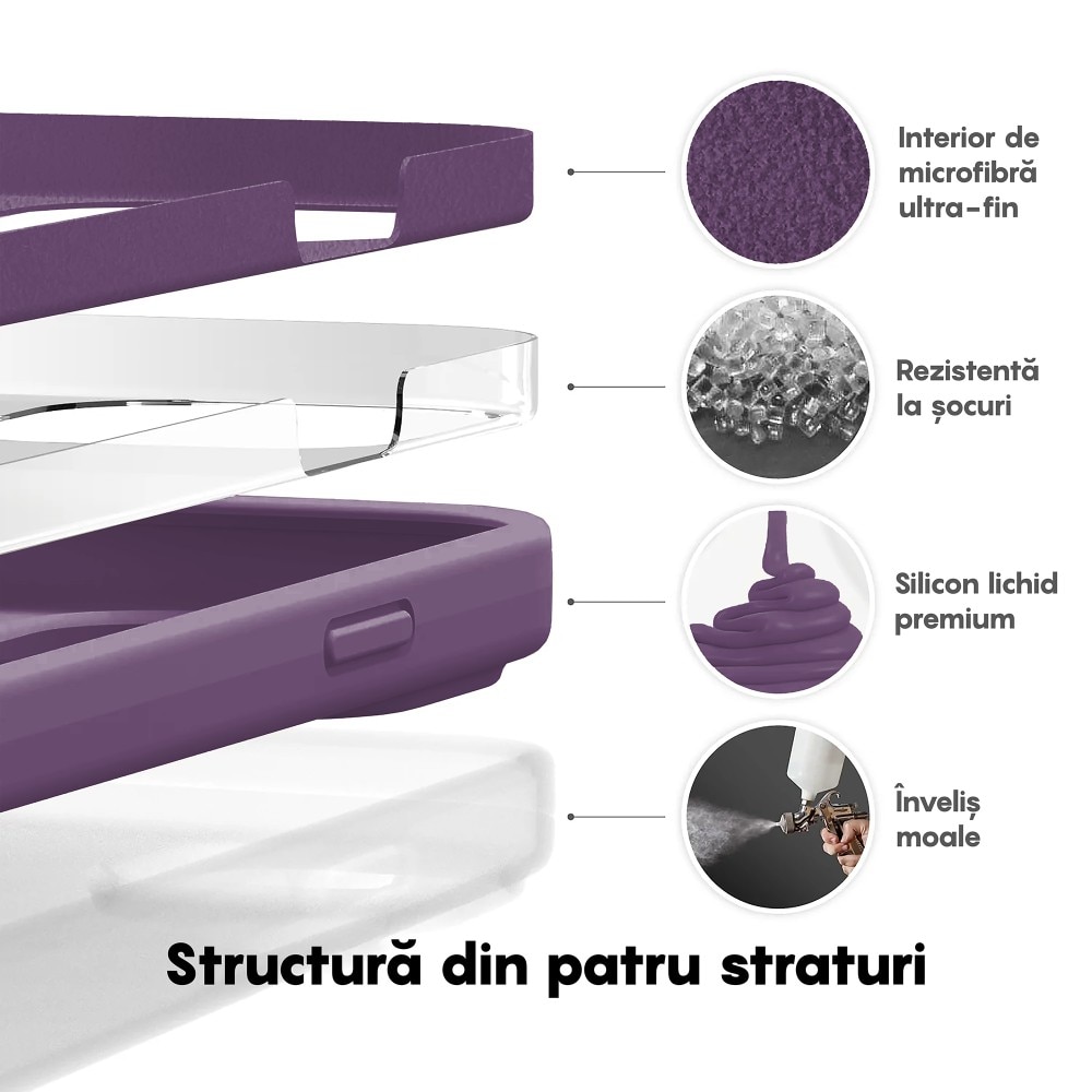Husa CASEY STUDIOS™ compatibila cu iPhone 14 Pro, Soft Silicone Premium, Microfibra in Interior, Light Purple, de Protectie, Ultra Slim, pentru Incarcare Wireless, Margini Ridicate de Protectia Ecranului si a Camerelor