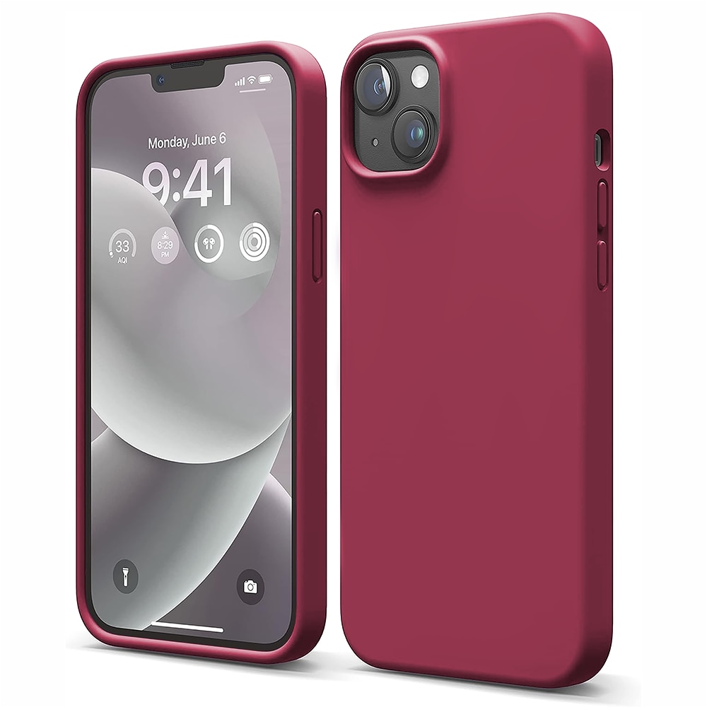 Husa CASEY STUDIOS™ compatibila cu iPhone 14, Soft Silicone Premium, Microfibra in Interior, Burgundy, de Protectie, pentru Incarcare Wireless, Margini Ridicate de Protectia Ecranului si a Camerelor