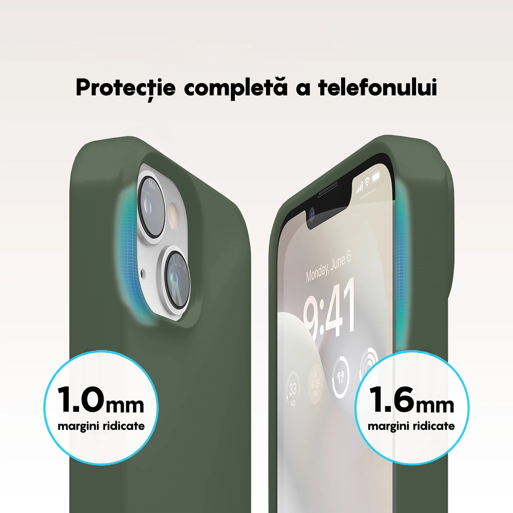 Husa CASEY STUDIOS™ compatibila cu iPhone 14 Plus, Soft Silicone Premium, Microfibra in Interior, Webster Green, de Protectie, Ultra Slim, pentru Incarcare Wireless, Margini Ridicate de Protectia Ecranului si a Camerelor