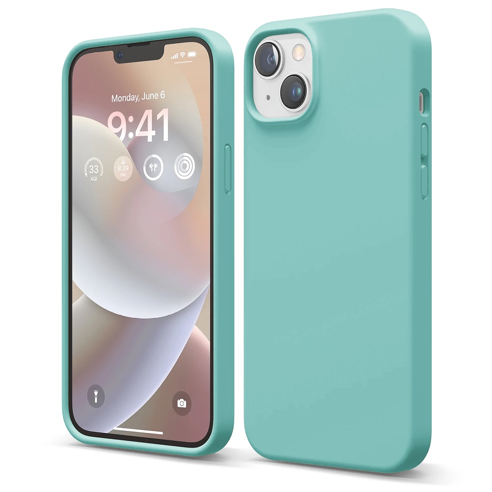 Husa CASEY STUDIOS™ compatibila cu iPhone 14 Plus, Soft Silicone Premium, Microfibra in Interior, Turqoise, de Protectie, Ultra Slim, pentru Incarcare Wireless, Margini Ridicate de Protectia Ecranului si a Camerelor