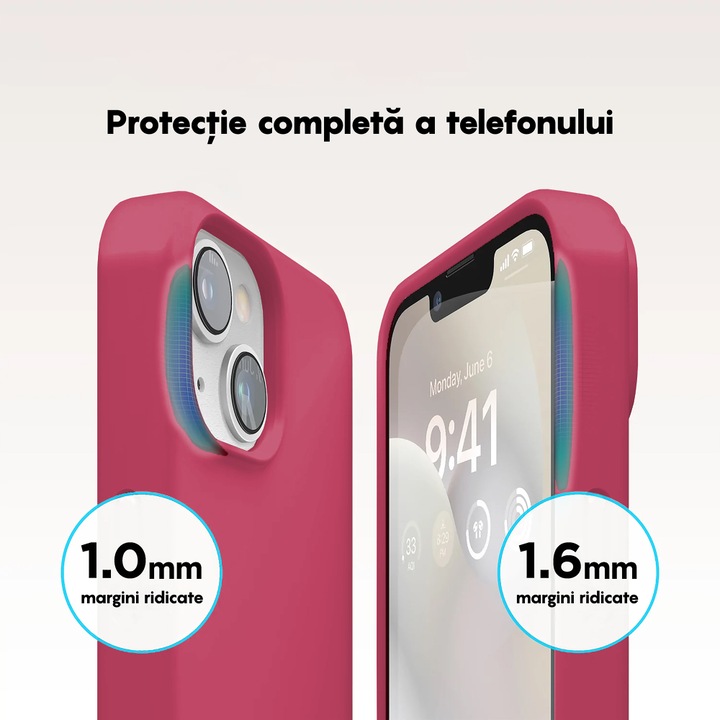 Husa CASEY STUDIOS™ pentru Apple iPhone 14, Soft Silicone Premium, Microfibra in Interior, Burgundy, de Protectie, Ultra Slim, pentru Incarcare Wireless, Margini Ridicate pentru Protectia Ecranului si a Camerelor