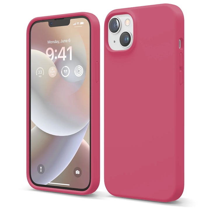 Husa CASEY STUDIOS™ pentru Apple iPhone 14, Soft Silicone Premium, Microfibra in Interior, Burgundy, de Protectie, Ultra Slim, pentru Incarcare Wireless, Margini Ridicate pentru Protectia Ecranului si a Camerelor