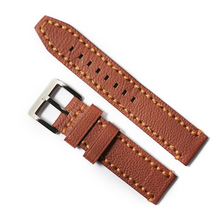 Curea de ceas Maro din Piele Naturala, cusatura maro-deschis, lungime L