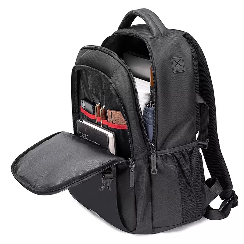 Rucsac laptop 15.6", casual, cu orificiu pentru cabluri audio, Golden Wolf, 43x31x16.5 cm, Negru