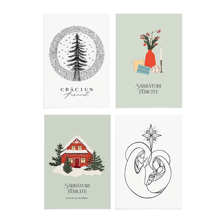 Set 4 buc Felicitari de Craciun 01 Zizula Cards, 105 X 150 mm