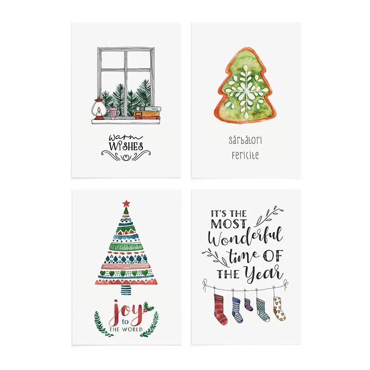 Set 4 buc Felicitari de Craciun 15 Zizula Cards, 105 X 150 mm