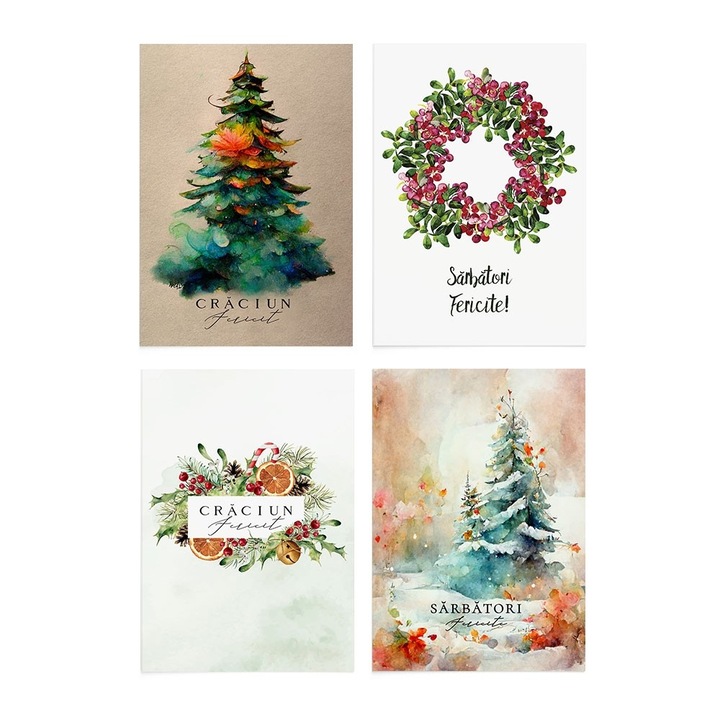 Set 4 buc Felicitari de Craciun 03 Zizula Cards, 105 X 150 mm