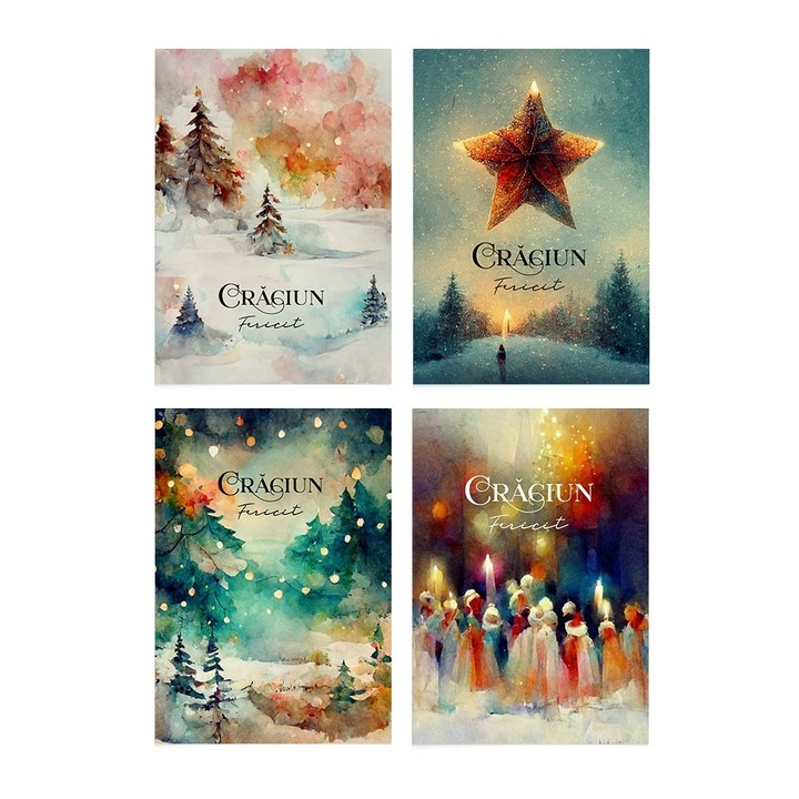 Set 4 buc Felicitari de Craciun 21 Zizula Cards, 105 X 150 mm