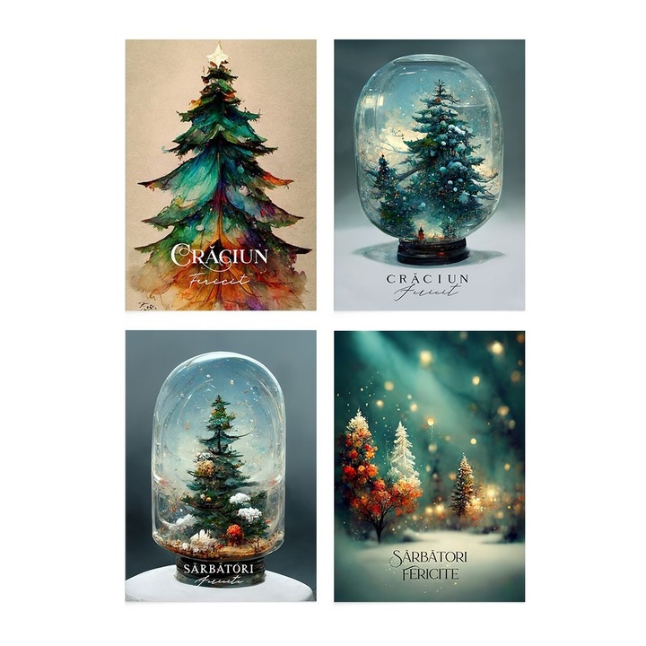 Set 4 buc Felicitari de Craciun 19 Zizula Cards, 105 X 150 mm