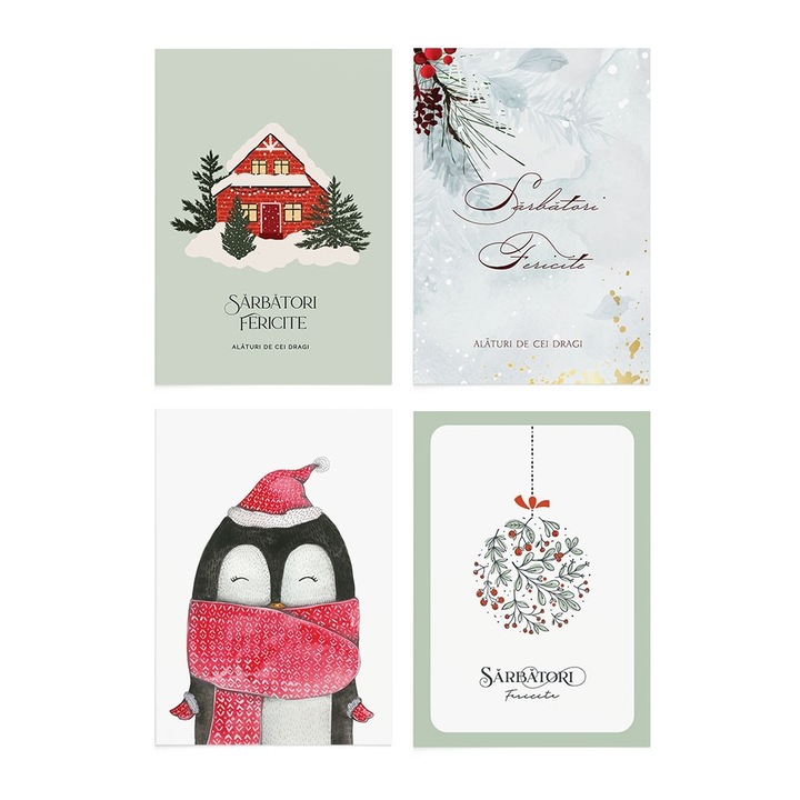 Set 4 buc Felicitari de Craciun 25 Zizula Cards, 105 X 150 mm