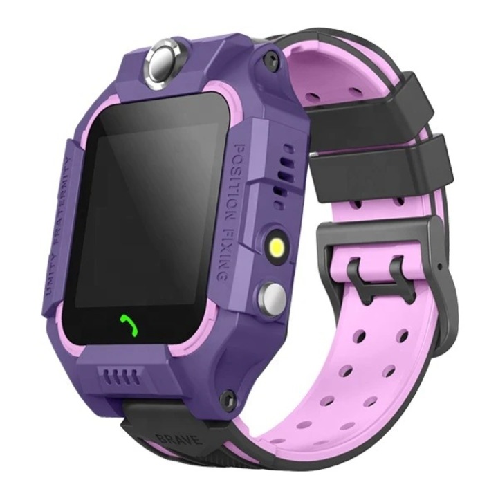 Ceas Smartwatch Pentru Copii SIKS, Functie Telefon, GPS, Monitorizare Spion, Lanterna, Buton Sos, Smart Wear, Masoara Temperatura Corpului, impermeabil, Mov