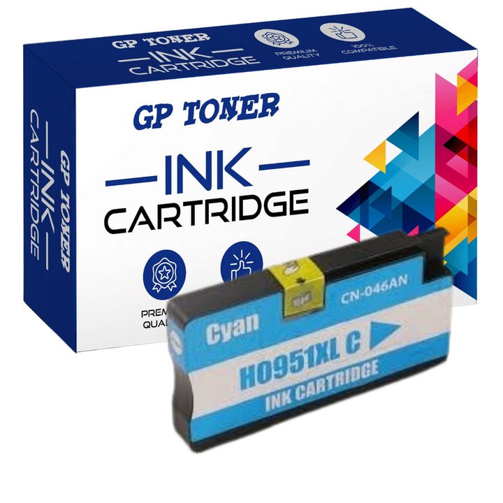 Cartus de cerneala, GP Toner, Compatibil cu HP 951XL OfficeJet Pro 251 276 8100 8600, Cyan