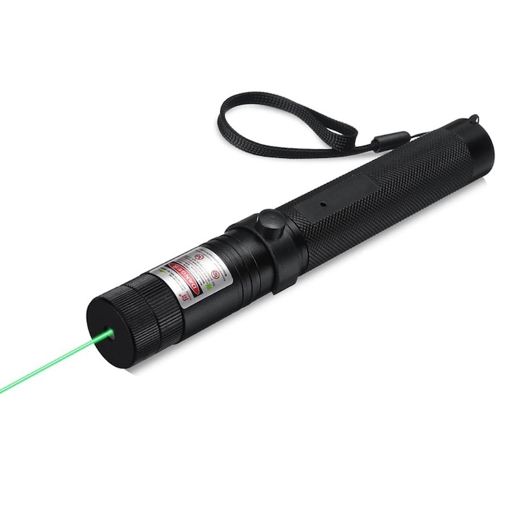 Lanterna LED profesionala cu laser pointer Verde, Incarcare USB, Raza de actiune 10 KM, Negru