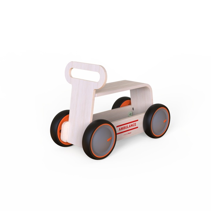 Mamatoyz DriveMe Wood Ambulance 3 az 1-ben játék, fa, ride-on autó, előjáró és játék babakocsi