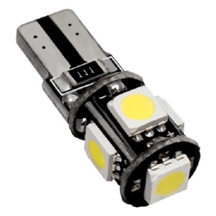 Set 2 becuri auto Т10 W5W LED 5 SMD 12V, Lumina Alb