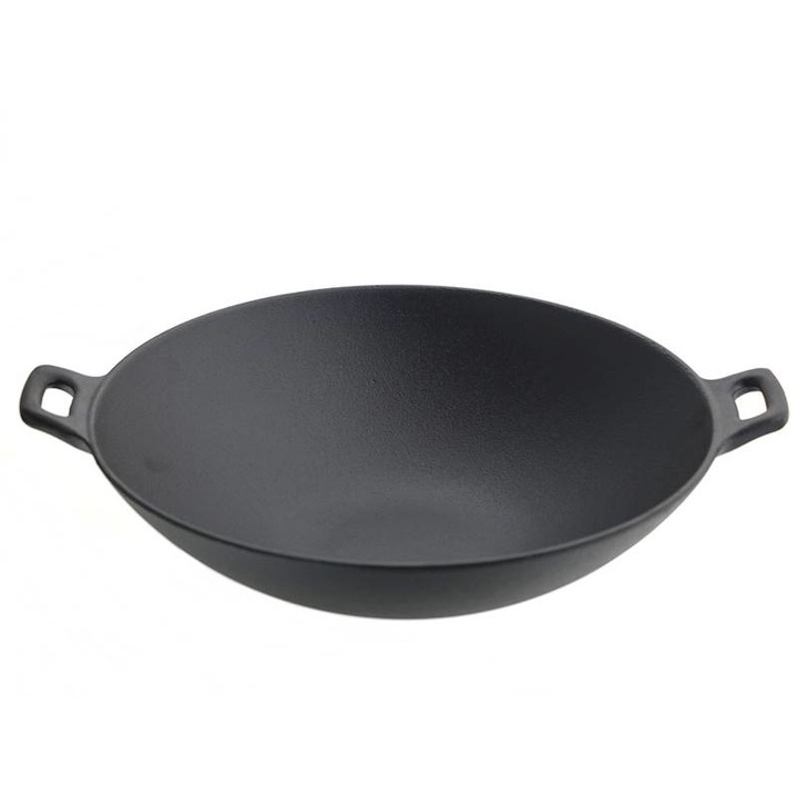 Vietnami wok serpenyő, tiszta öntöttvas, 30 cm