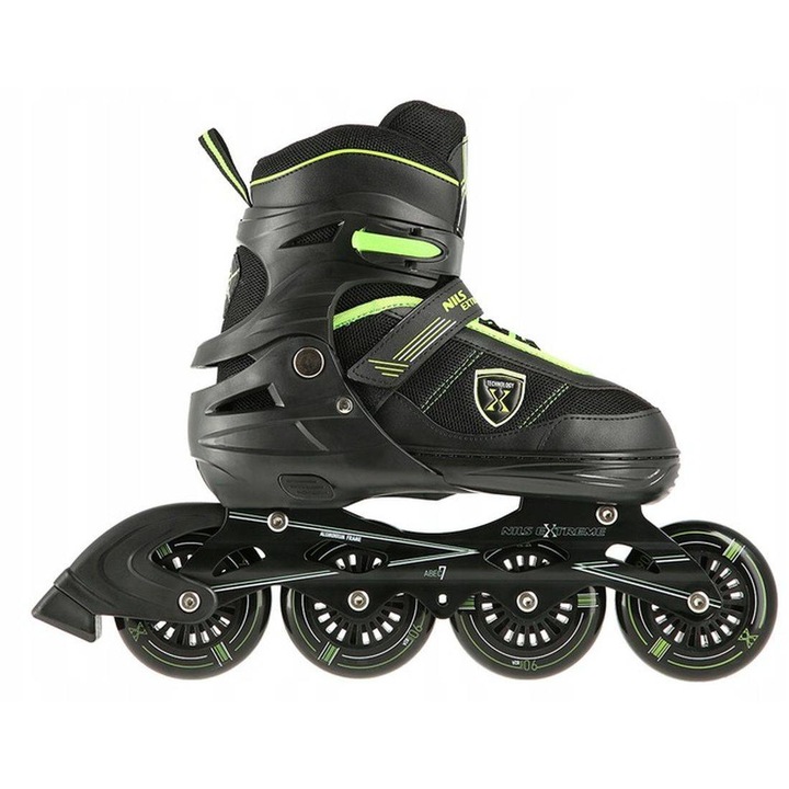 Role reglabile, Nils, NA19088, Catifea/EVA, Nivel intermediar, Negru/Verde, 35-38