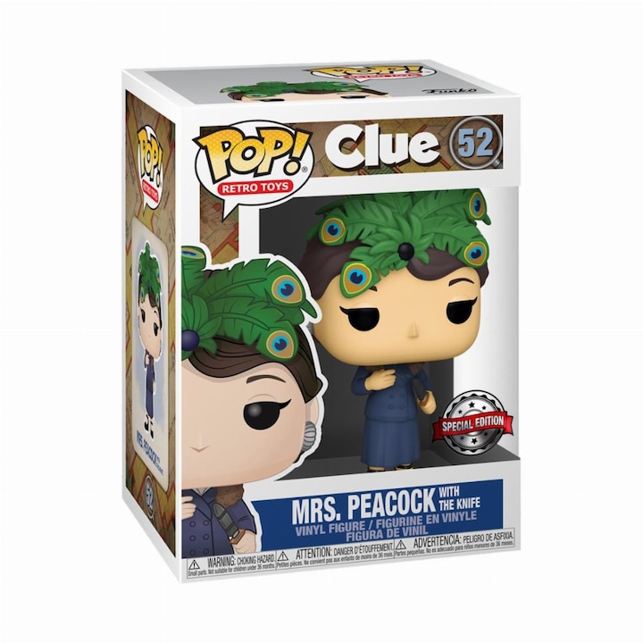 Figurina Retro Toys: Clue - Mrs Peacock, Funko POP, 10cm, +3 ani, Multicolor