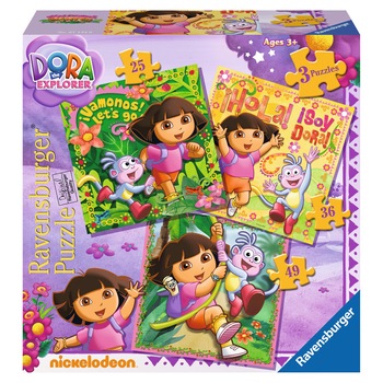Puzzle Ravensburger - Dora, 3 in 1, 25/36/49 piese Puzzle Ravensburger - Dora, 3 in 1, 25/36/49 piese
