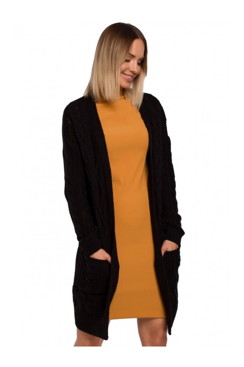 Cardigan cu gluga MOE, Acril, Poliamida, Negru, L-XL