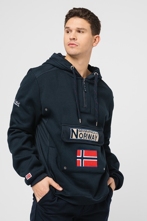 Geographical Norway, Hanorac cu fermoar scurt si logo brodat Gymclass, Bleumarin