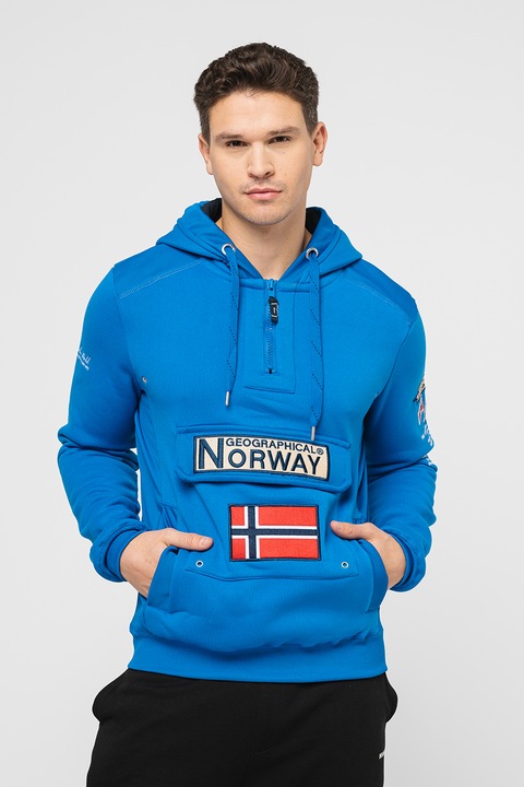 Geographical Norway, Hanorac cu fermoar scurt si logo brodat Gymclass, Albastru royal
