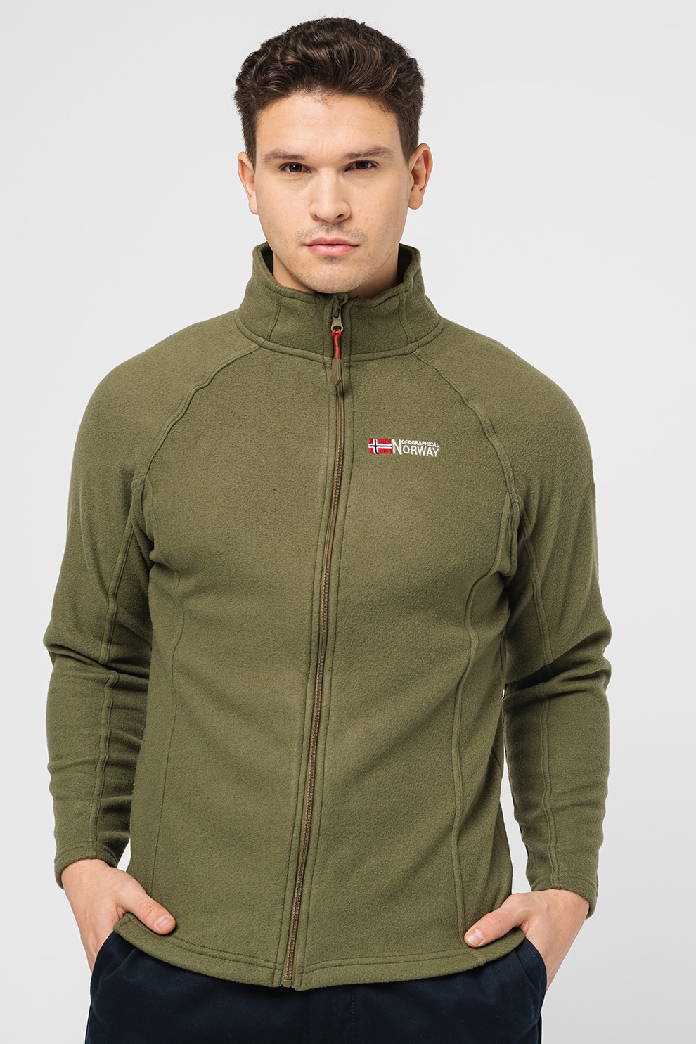 Geographical Norway, Bluza sport din fleece cu fermoar si maneci raglan