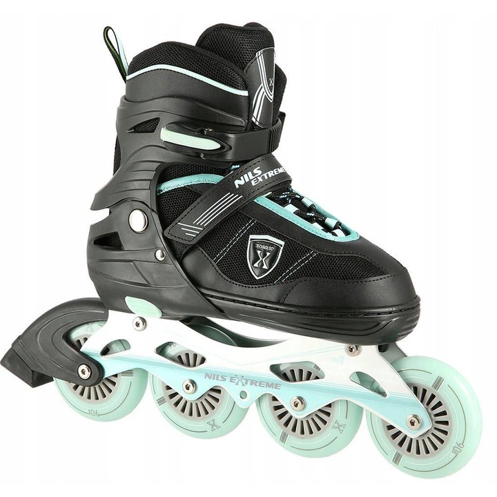 Állítható görgők, Nils, NA19088, bársony/EVA, közepes, fekete/mentazöld, 35-38