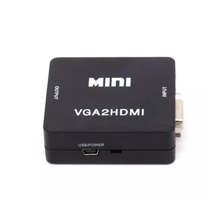 Конвертор VGA към HDMI, Преобразувател, С 3.5мм аудио адаптер за връзка на PC, Черен