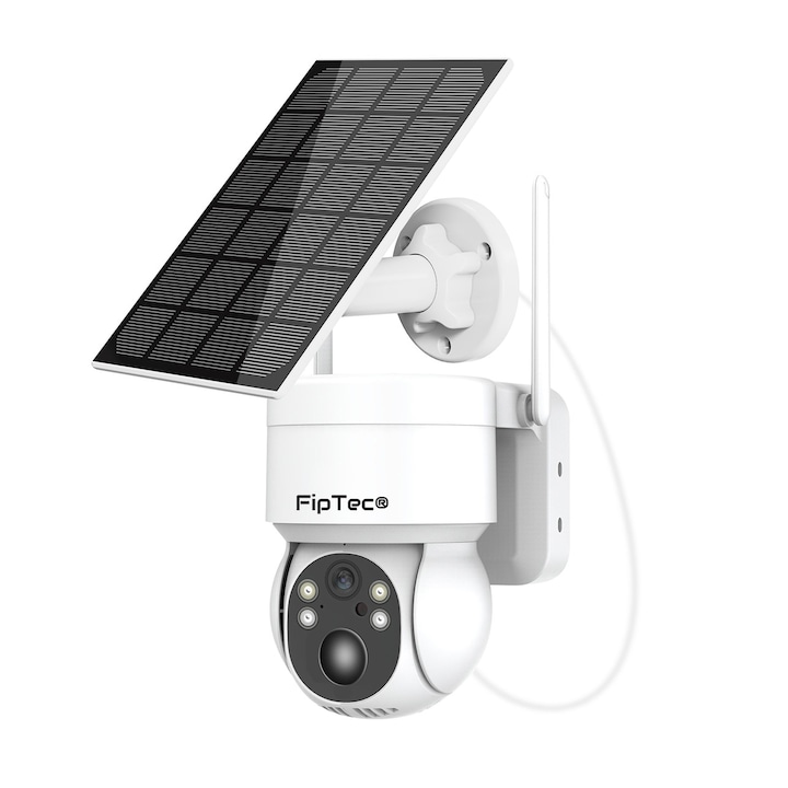 Solar Smart Camera FipTec LS05, WiFi, 3MP 2048x1536p FullHD+, vízálló, éjszakai látás akár 15 méterig, mozgásérzékelő és telefonértesítések, kétirányú audio csatlakozás, vezérlés Android és iOS rendszerhez