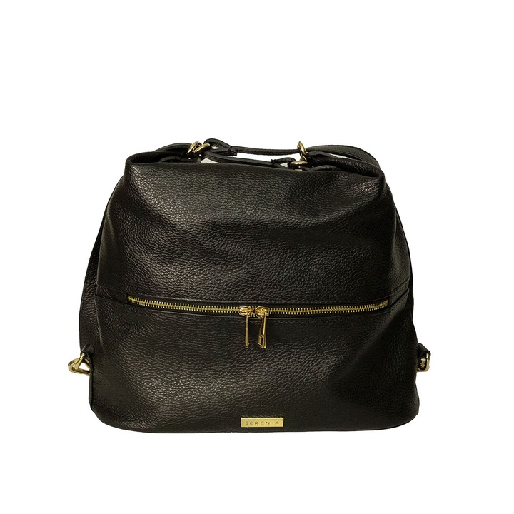Geanta si rucsac 2 in 1 din piele naturala, Serenia, model Mary, Negru