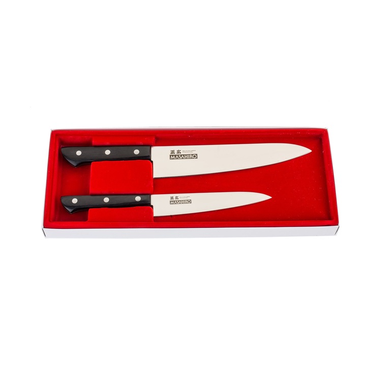 Set 2 cutite Masahiro MV-L, Chef cu Utility, 210 mm,175 mm, Negru