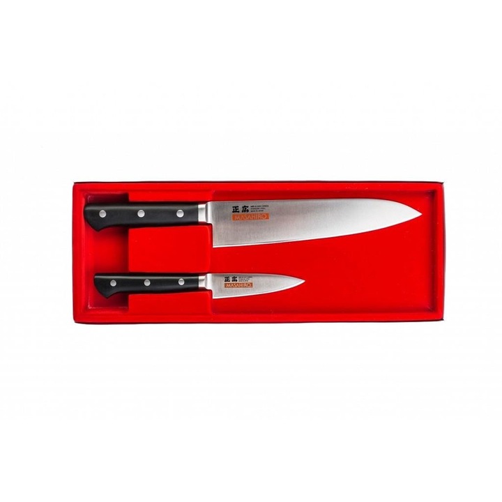 Set 2 cutite Masahiro MV-H, Chef cu Paring, 334 mm, 206 mm, Negru