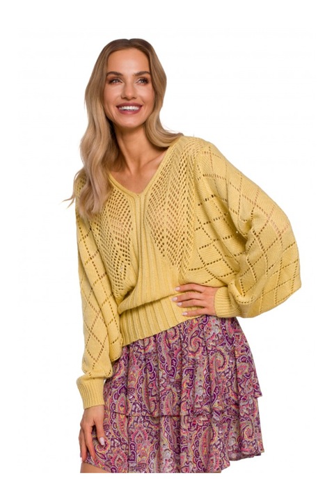 MOE lila ujjú pulóver, akril, poliamid, sárga, L-XL